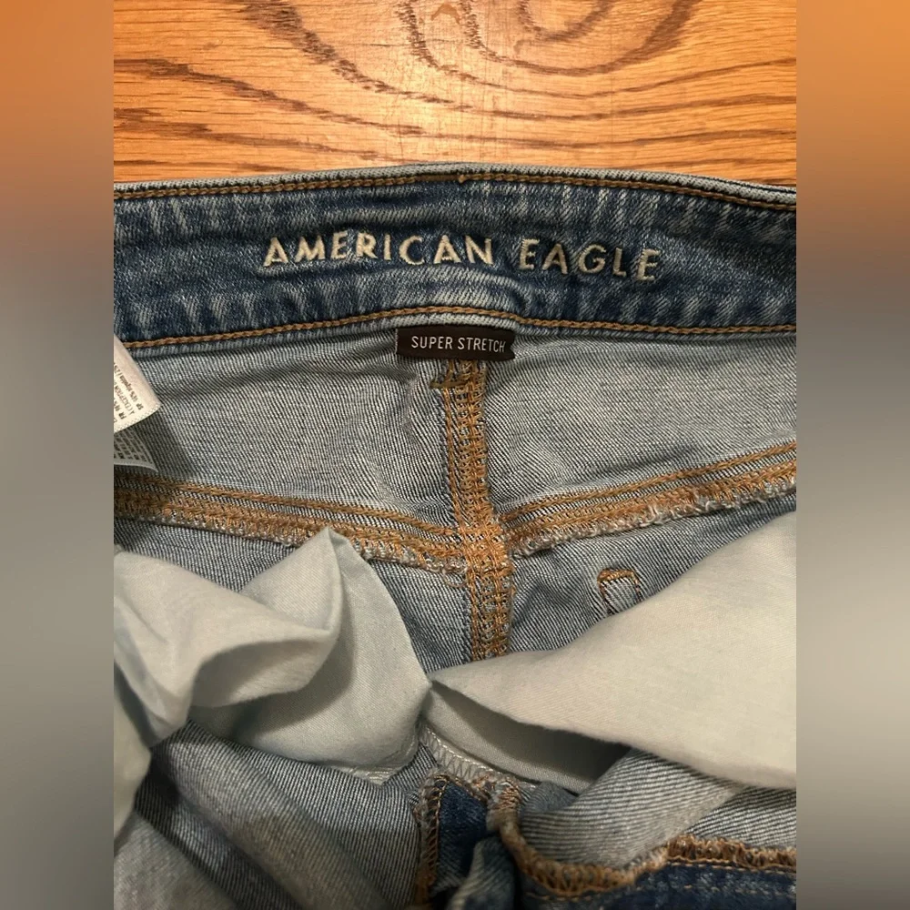 American Eagle Women's 6 Western Y2K Distressed Blue High Rise Mini Denim Skirt